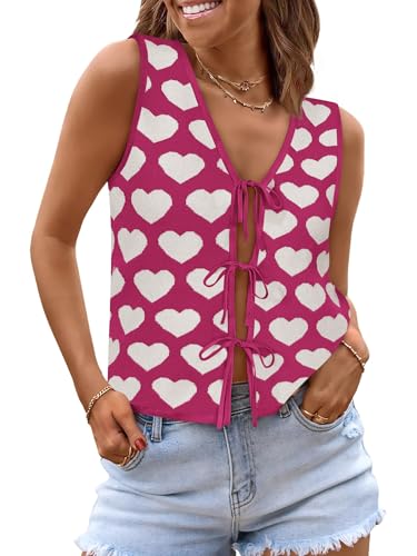 Image of COCCKO Womens Summer Tops Vacation Beach Outfits Cute Tie Front Crochet Vest Knit Sleeveless Sweaters
