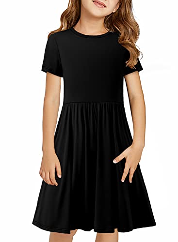 storeofbaby Girls Short Sleeve Dress Casual A Line Twirly Skater Dresses 4-13 Years