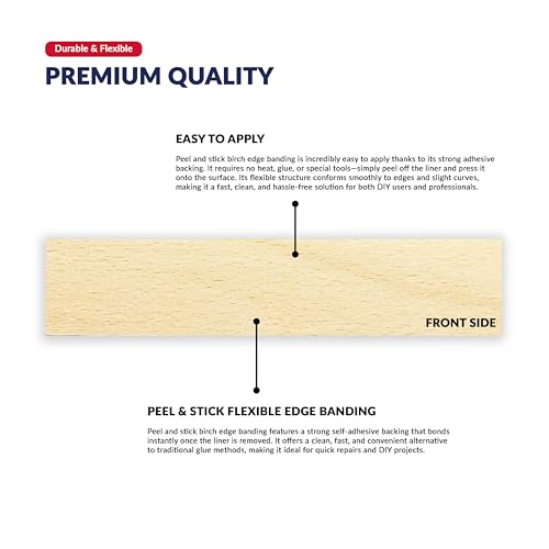 Image of Birch 1 /2 inch x 25 feet Edge Banding Veneer Tape Peel Stick Adhesive Edging Veneer Trim Flexible Vinyl Strip Molding Wood Cabinet Laminate Shelf Furniture Countertop Formica Plywood Board Repair