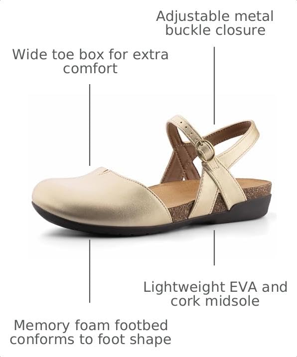 Image of PARTY Closed Toe Sandals Women, Barefoot Arch Support Flat Sandals for Office Work and Travel with Comfortable Cork Footbed