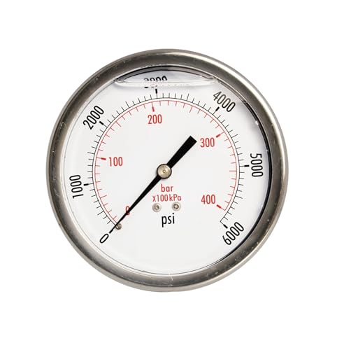 Manomètre de pression d'huile 4" grand cadran boîtier inox et raccord axial 1/4" NPT 6000 PSI