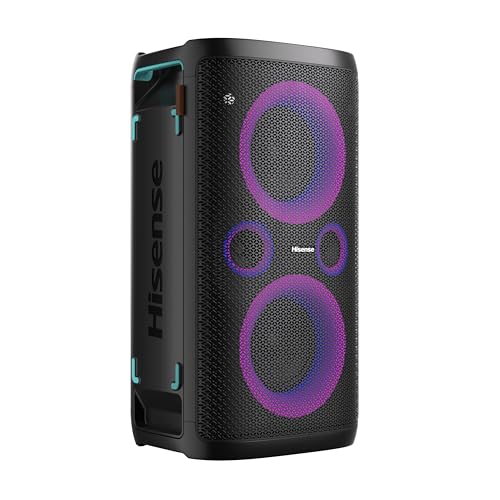 Hisense PARTY STORM 300W Max Audio Power 15 Hrs long playtime Karaoke Mode Lighting effects Wireless charge the phone IPX4 Waterproof Bluetooth 5.0