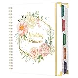 Wedding Planner Book and Organizer - Wedding Planner, Wedding Planners for Bride with 5 Tabbed Sections, 9' x 11.9', Countdown Calendar, Metal Corner, 5 Inner Pockets, Elastic Closure - Floral