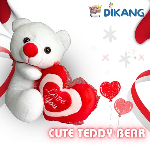 Image of DIKANG Premium Teddy Bear with Love for Valentine's Day Gift | Valentine Gift for Boyfriend /Girlfriend /Husband /Wife - 30cm (White)