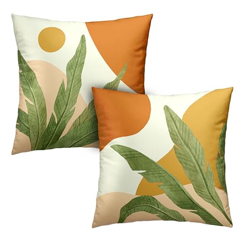 Kwlegh Set of 2 Tropical Leaves Throw Pillow Covers Boho Abstract Pillow Case Modern Palm Tree Cushion Case 20x20 Cotton Blend Pillowcase for Living Room Home Decor Sofa