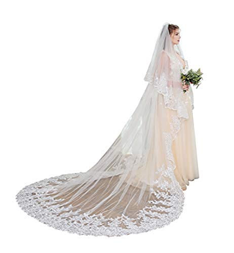 Fenghuavip Stylish Long Train Ivory Bridal Cathedral Wedding Veil(ivory 5M)