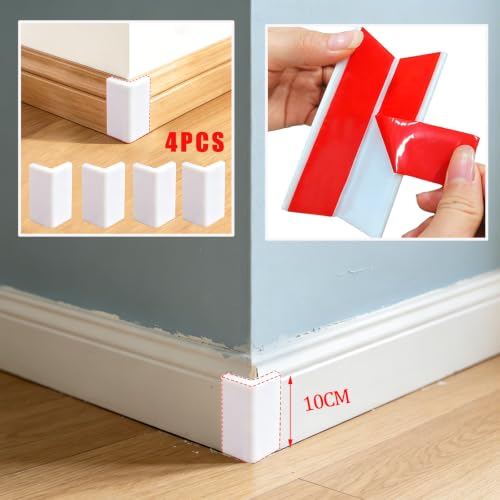 Image of White Self Adhesive Rubber Corner Protectors, Thickened Proofing Cushion Guards for Baseboard, Wall, Furniture(4PCS)
