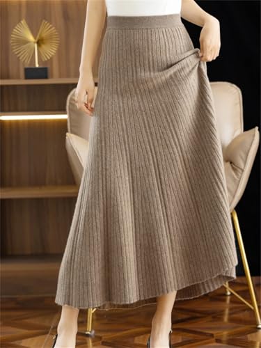 ERFMFKL Womens Sweater Pleated Skirt Merino Knit Elastic High Waist A-Line Long Skirt Soft Warm Dress2