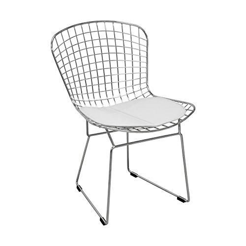 Mod Made Mid Century Modern Chrome Wire Dining Side Chair For Dining Room Kitchen Or Outdoor, White #TOP5
