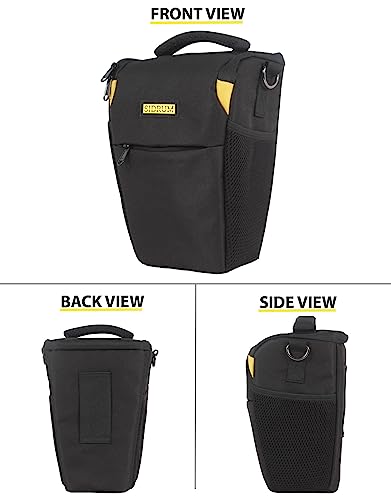 Image of Polyester D2 Dslr Camera Bag, Camera Case With Adjustable Shoulder Strap, Compatible For Nikon, Canon, Sony Cameras, Waterproof, Anti Shock (Black-Yellow Interior)