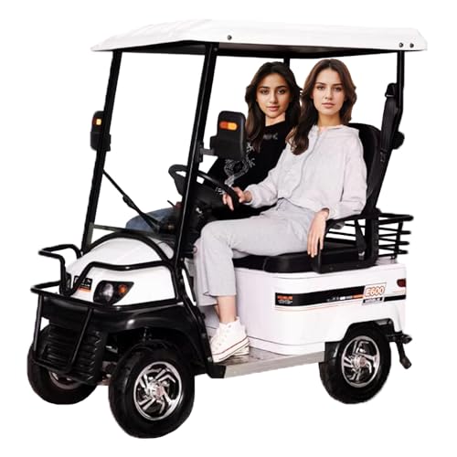 2-Seat Passenger Cruiser Golf Cart,Lithium Battery,Portable Electric Golf Cart,50 Mile Range,Charge with Standard 120V Outlet Electric Passenger Cart–With extra large capacity storage trunk-White