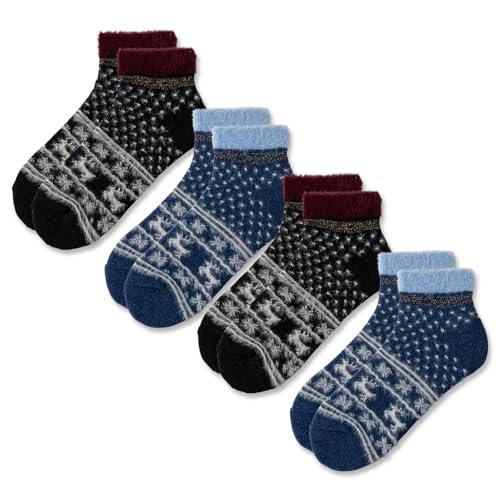 Image of Fszsaa Merino Wool Low Ankle Socks For Women - Knit Warm Fuzzy Casual Home Socks For Winter