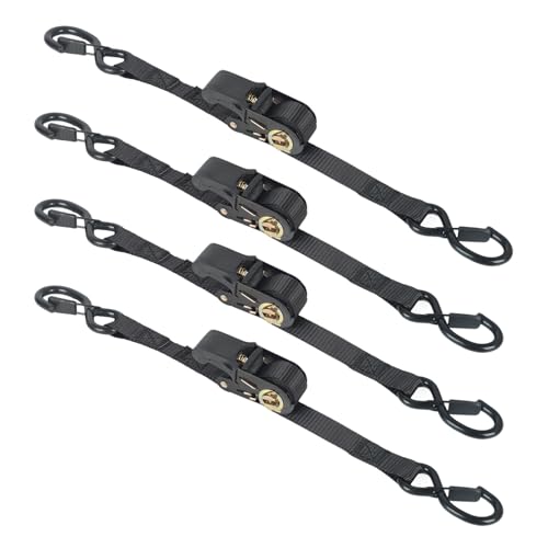 Set di cinghie a cricchetto da 4 pezzi con ganci a S, cinghie a cricchetto monoblocco, 5 m x 25 mm, 340 kg/680 kg, per motociclette, kayak e camion, nere