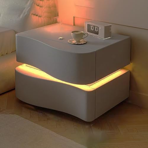 Mesita de noche flotante con cajones de almacenamiento y luz integrada, mesita de noche que ahorra espacio para dormitorios pequeños y hogares