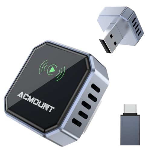 Acmount 2 in 1 Wireless Carplay Adapter & Android Auto 2025 Upgrade Wired CarPlay to Wireless, Fast Auto-Connect, Mini USB Design, Plug & Play CarPlay Wireless Dongle for iPhone 6+ / Android 11+