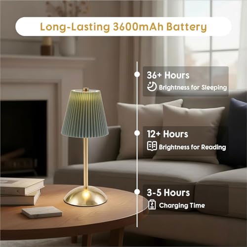 PetiitLyt 2-Pack Cordless Table Lamps LED, Small Wireless Battery Operated Lamp, 3 Color Temperature & Stepless Dimming, Rechargeable Touch Lamp for Nightstand, Dining Table, Entryway, RV (Green) by PetiitLyt - Used condition - Image 4