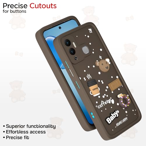 Image of Pikkme Back Cover for Infinix Hot 12 Play | 3D Bear Silicone Cute & Fun Coffee Cartoon | Full Body Protection Bumper Case (Brown)