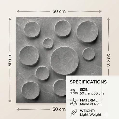 Image of Kayra Decor 3D PVC Wall Panels for Bedroom & Living Room | Moon Design | Gray Marble Color | 19.7 x 19.7 Inch | Pack of 40 | 107.6 Sq Ft