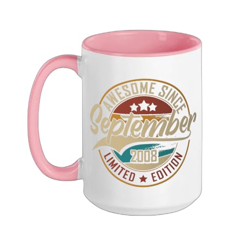 Awesome Since September 2008 | 17 years old | 17th Birthday Ceramic Mug, Pink/White, 15oz