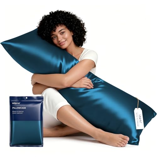 Image of MR&HM Satin Body Pillow Cover, Soft and Breathable Body Pillow Case with Envelope Closure, Cooling and Silky Long Pillowcase for Hair and Skin,Grey (20x54, Teal)