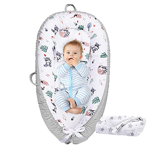 Image of laplaisir Baby Lounger - Baby Nest Infant Soft Lounger Bassinet Breathable Newborn Lounger for Co-Sleeping (Raccoon)