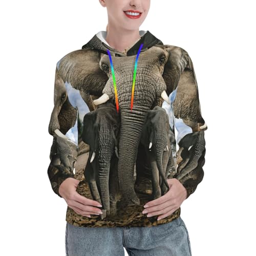 Sweat à capuche éléphants EdWal pull ajusté femme contre le froid