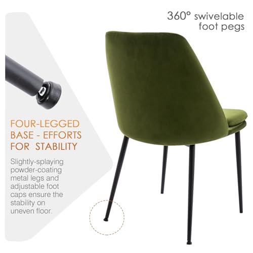 Zesthouse Green Velvet Dining Chairs Set of 2, Mid Century Kitchen & Dining Room Chairs with Detachable Cushion, Modern Reception Chairs, Armless Upholstered Chairs for Living Room, Waiting Room - Thumbnail 7