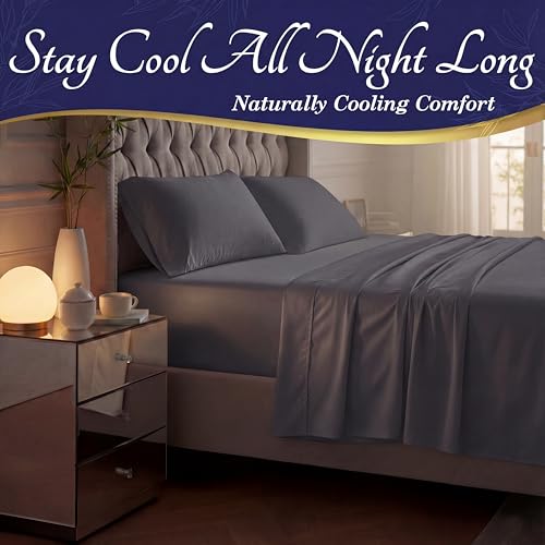 Image of DECOLURE 100% Viscose Derived from Bamboo Sheets King Size - Luxury 4 Pc Naturally Cooling Sheets, Ultra Soft Bed Set - Deep 17 inch Pockets, Durable Double Stitching, Oeko Tex Standard (Charcoal)