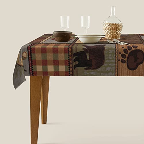 Indoor Outdoor Rectangle Print Tablecloth,Country Style Rustic Lodge Bear Moose Deer For Farmhouse Rustic,Dust-Proof Wrinkle Resistant Washable Table For Camping Banquet Dining Tablecloths 60"X90" #TOP4