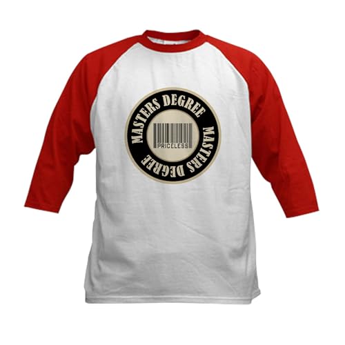 CafePress Masters Degree Priceless Bar Code Kids Baseball Je Kids Cotton Baseball Jersey, 3/4 Raglan Sleeve Shirt Red/White