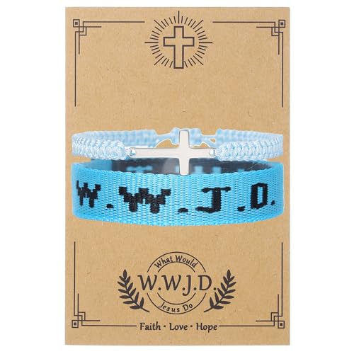 QRH Christian Cross WWJD Braided Rope Bracelet String Wrap Religious