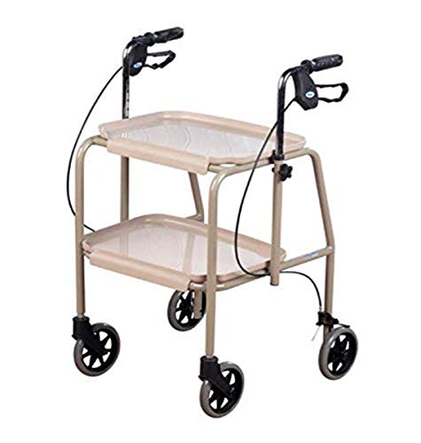 Homecraft Deluxe Walker Trolley, Mobility Aid With Built In Trays For Carrying Personal Items, Sturdy Walking Device With Hand Brakes To Control And Support, Shelves Have High Edges To Keep Objects On #TOP17