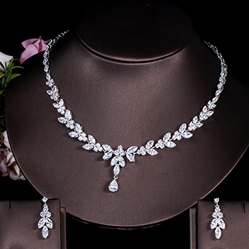 WJCRYPD Collier De Mariée De Mariage De Zircone Cubique Boucle d'oreille Ensembles de Bijoux Qf Shop (Metal Color : White) Cover