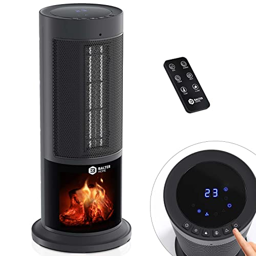 BALTER Heizlüfter Energiesparend Leise, 2000W Heizstrahler, Heizung innenraum Bad, 15°C - 35°C, 3 Stufen, Elektroheizung mit 80° Oszillation, Timer, Fernbedienung, klein (mit Kamineffekt)