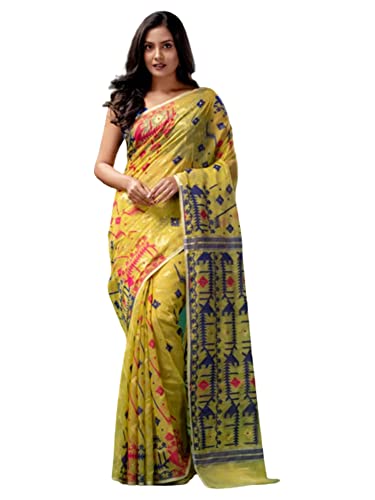 Saree Dhaka jaune coton bengali jamdani pour femme tenue formelle musulmane