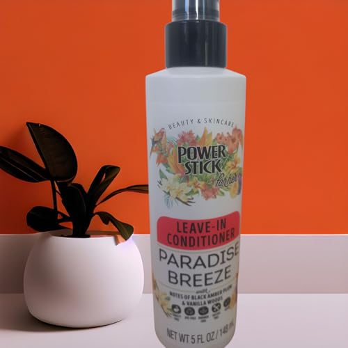 POWER STICK Paradise Breeze Leave-In Hair Conditioner for her, 5 fl oz With Notes Of Black Amber Plum & Vanilla Woods- Sulfate Free, Hair Conditioner, (Pack of 1)