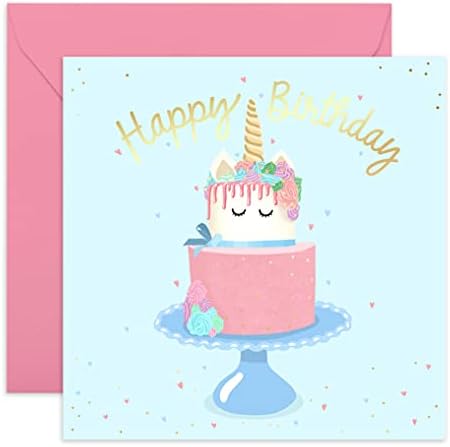Central 23 - Pretty Birthday Card For Her - Cute Card for Friend - Unicorn Cake Design - Happy Birthday Card for Girls - Comes With Fun Stickers