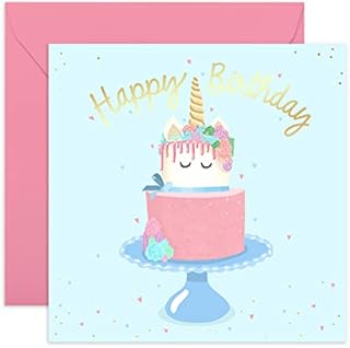 Central 23 - Pretty Birthday Card For Her - Cute Card for Friend - Unicorn Cake Design - Happy Birthday Card for Girls - Comes With Fun Stickers