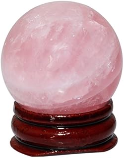mookaitedecor Natural Rose Quartz Crystal Ball with Wood Stand,Healing Crystal Sphere Figurine Feng Shui Decoration