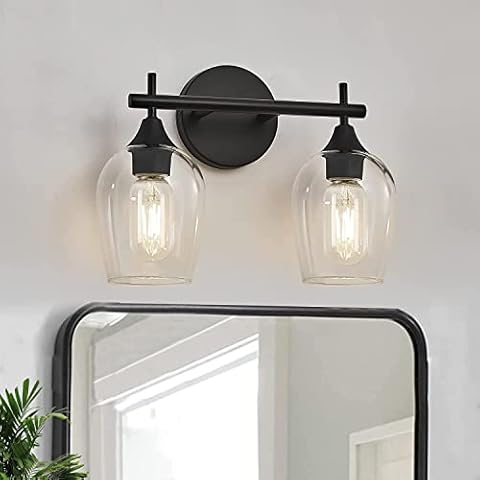 XGFOURSEVEN Black Vanity Lights for Bathroom,2-Light Farmhouse Bathroom Light Fixtures with Clear Glass Shade,Vintage Indoor Wall Lighting (Black, 2-Light) Cover