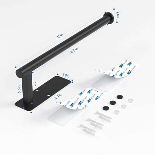 Image of ASTOFLI Paper Towel Holder Under Cabinet No Drilling, Self Adhesive Paper Towel Holder Wall Mount for Kitchen Rack, Under Counter Napin Holder No Drill, RV, 304 Stainless Steel, Matte Black 2 Pack