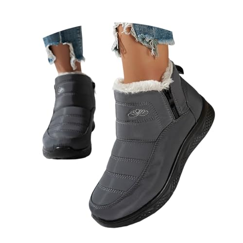 KBOPLEMQ Botas de invierno para mujer, con forro de piel cálida, botas de tobillo para exteriores, antideslizantes, con cremallera lateral, botas térmicas de invierno, botas de nieve, cómodas botines