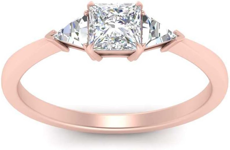 Choose Your Gemstone Trillion Cathedral Ring Rose Gold Plated Princess Shape 3 Stone Engagement Rings Everyday Jewelry Wedding Jewelry Handmade Gifts for Wife US Size 4 to 12