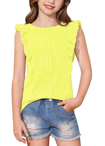 BesserBay Girls Ruffle Short Sleeve Top Textured Crew Neck Slim Summer Blouse 6-14 Years