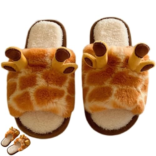 Cute Giraffe Slippers for Women Indoor Cozy Winter Warm House Shoes Non Slip Open Toe Plush Cotton Gifts Home Slides Fun Animal Themed Soft Fleece