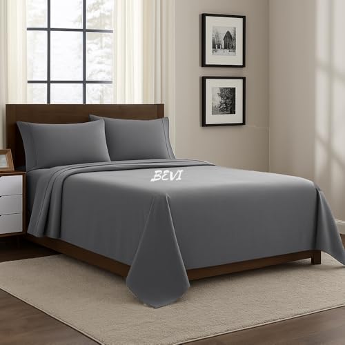 Image of BEVI - Home Premium Solid Plain Single Bedsheet with 1 Pillow Cover 300 TC Microfiber for Single Bed | Size (60 inch x 90 inch) Slate Grey