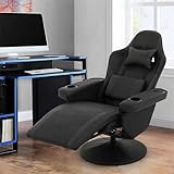 BRIGHTORIA Gaming Recliner Massage Gaming Chair with Dual Speaker Leather Massage Recliner with Cup Holder Living Room Chair Lumbar Support Adjustable Footrest Padded Backrest Gaming Couch for Adults