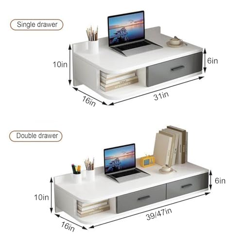Tocador flotante con espejo abatible y taburete con ruedas LED 2