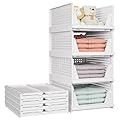 SNSLXH 5 Pack Stackable Closet Storage Basket, Multifunctional & Foldable Closet Organizer for Bathroom Kitchen Laundry Room Wardrobe Storage, Space-Saving Clothes Storage Drawer Organizer, White