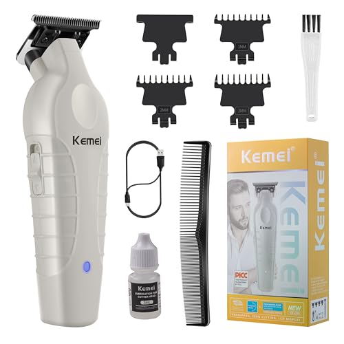 KEMEI 2299 Beard & Hair Trimmer for Men Professional, Zero Gapped Hair Clippers for Men Cordless Trimmers for Barbers, Gray